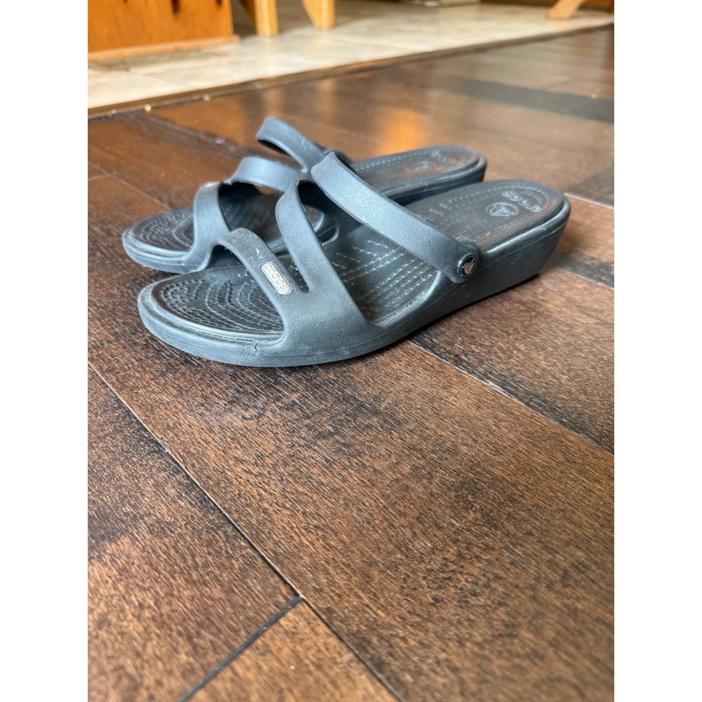Crocs Patricia Wedge Sandals Size W7 Black comfort Slides slip on walking